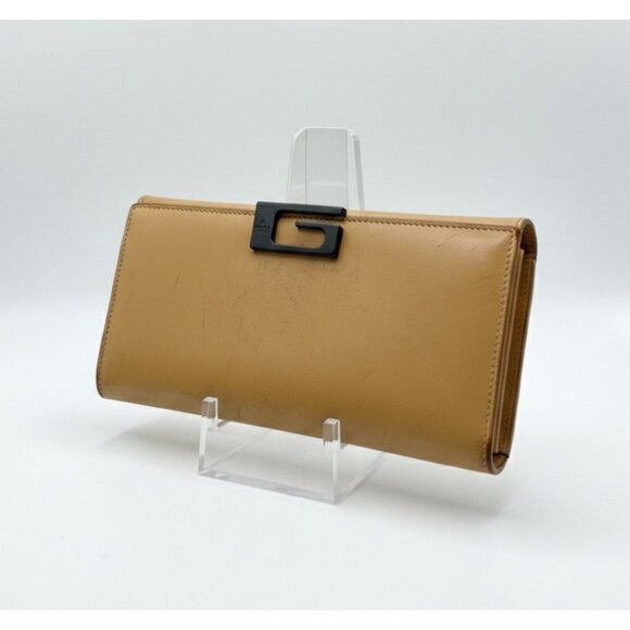 Gucci Vintage 90s Tom Ford Continental Wallet Beige Trifold Leather G Clasp - Picture 1 of 16